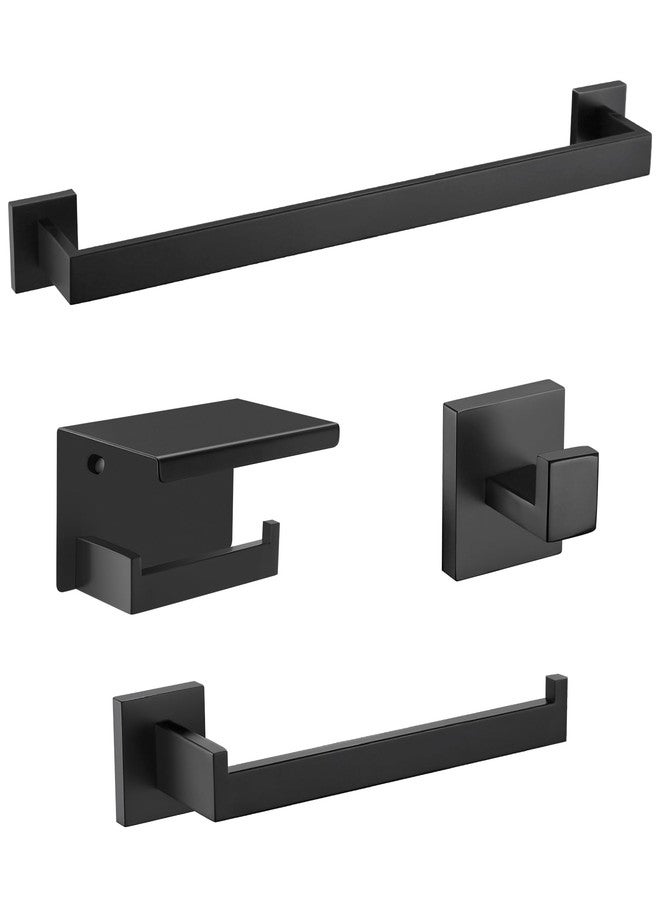 TURS Bathroom Hardware Set Black 4-Piece Towel Bar Set Include 24 Inch Towel Bar Hand Towel Holder Towel Hook Toilet Paper Holder with Shelf Wall Mounted Stainless Steel Bathroom Accessories Set - Image 1