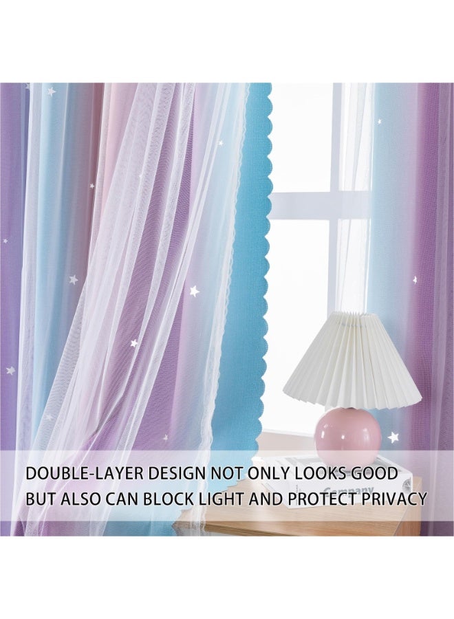Dream Star Blackout Curtains Double Layer Girl Princess Curtain for Daughter Bedroom Living Room Window Pink Purple 132W x 160L cm - Image 2