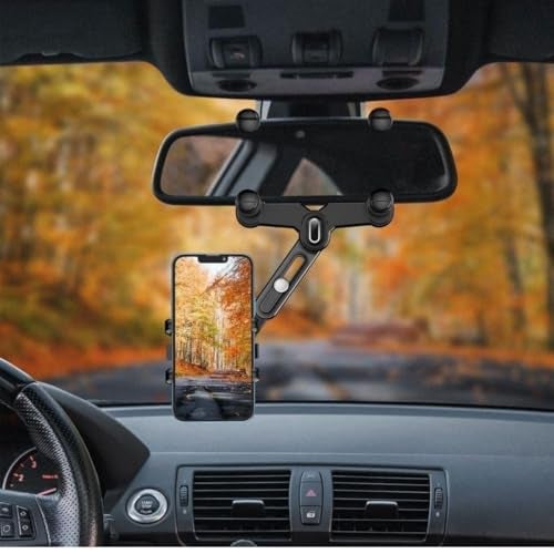 DS ENTERPRISE 360°Rotatable & Retractable Car Phone Holder |Anti Shake Fall Prevention | Anti-Vibration Pads | Car Rearview Mirror Universal Adjustable Arm & Angle Cradles Mount Desk for All Mobile Phones (A+) - Image 1