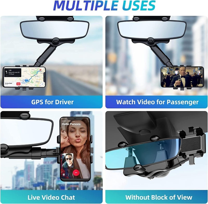 DS ENTERPRISE 360°Rotatable & Retractable Car Phone Holder |Anti Shake Fall Prevention | Anti-Vibration Pads | Car Rearview Mirror Universal Adjustable Arm & Angle Cradles Mount Desk for All Mobile Phones (A+) - Image 4