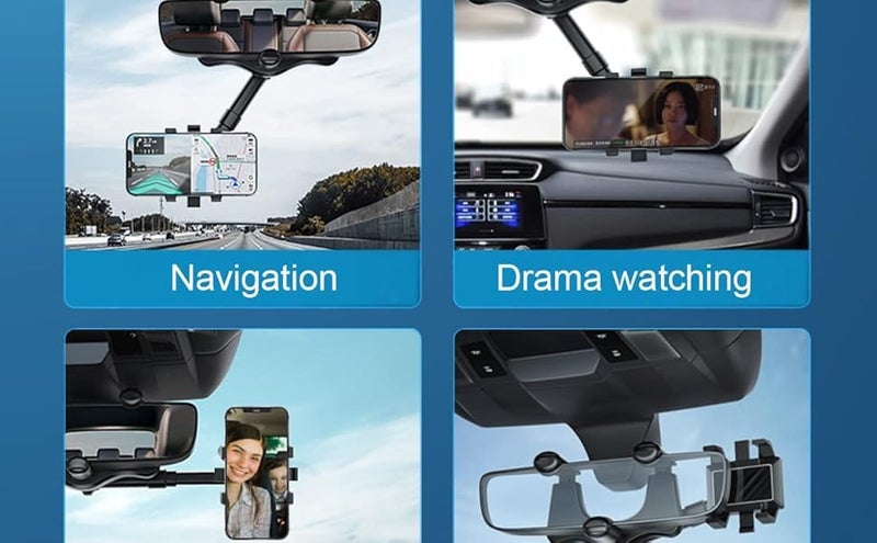 DS ENTERPRISE 360°Rotatable & Retractable Car Phone Holder |Anti Shake Fall Prevention | Anti-Vibration Pads | Car Rearview Mirror Universal Adjustable Arm & Angle Cradles Mount Desk for All Mobile Phones (A+) - Image 2