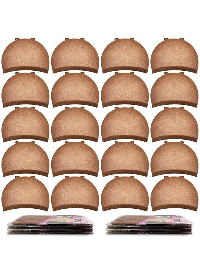 MORGLES Wig Caps, MORGLES 20pcs Brown Wig Caps Stocking Caps For Wigs Stretchy Nylon Wig Caps For Women Men-Brown - Image 1