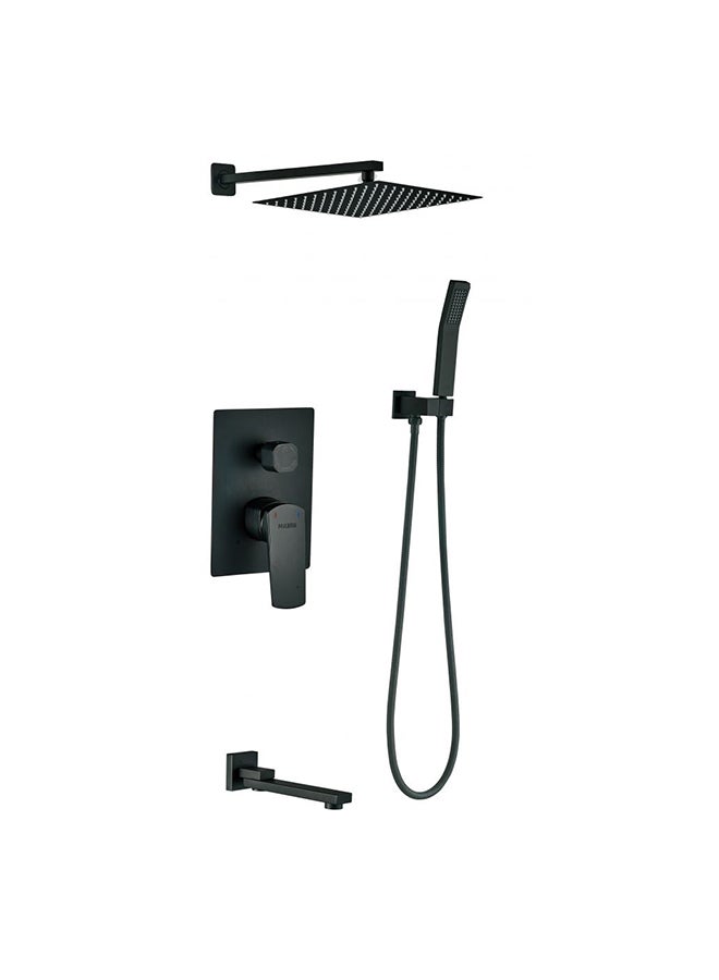 DANUBE HOME Milano Plus Yana Concealed Rain Shower Set - Complete Sanitary Bath System in Matt Black - 3-Way Brass Shower Set with 5-Year Warranty