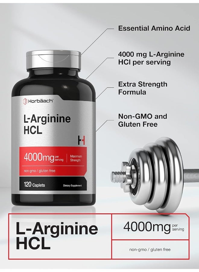 Horbäach L-Arginine 4000mg | 120 Caplets | Maximum Strength Nitric Oxide Precursor | Vegetarian, Non-GMO, Gluten Free Supplement - Image 3