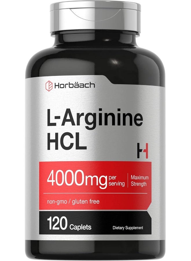 Horbäach L-Arginine 4000mg | 120 Caplets | Maximum Strength Nitric Oxide Precursor | Vegetarian, Non-GMO, Gluten Free Supplement - Image 1