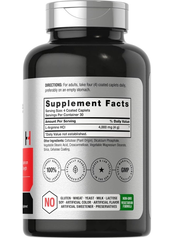 Horbäach L-Arginine 4000mg | 120 Caplets | Maximum Strength Nitric Oxide Precursor | Vegetarian, Non-GMO, Gluten Free Supplement - Image 2