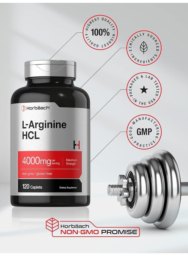 Horbäach L-Arginine 4000mg | 120 Caplets | Maximum Strength Nitric Oxide Precursor | Vegetarian, Non-GMO, Gluten Free Supplement - Image 5