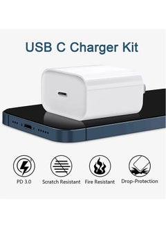 ELTRAZONE 20W PD Charger for iPhone 14 | iPhone 14 Pro Type C Power Charger Adapter with USB C to Light-ning Cable Compatible for iPhone Charger 13, 12, 11, X and Later Series (Charger) - White  - Image 4