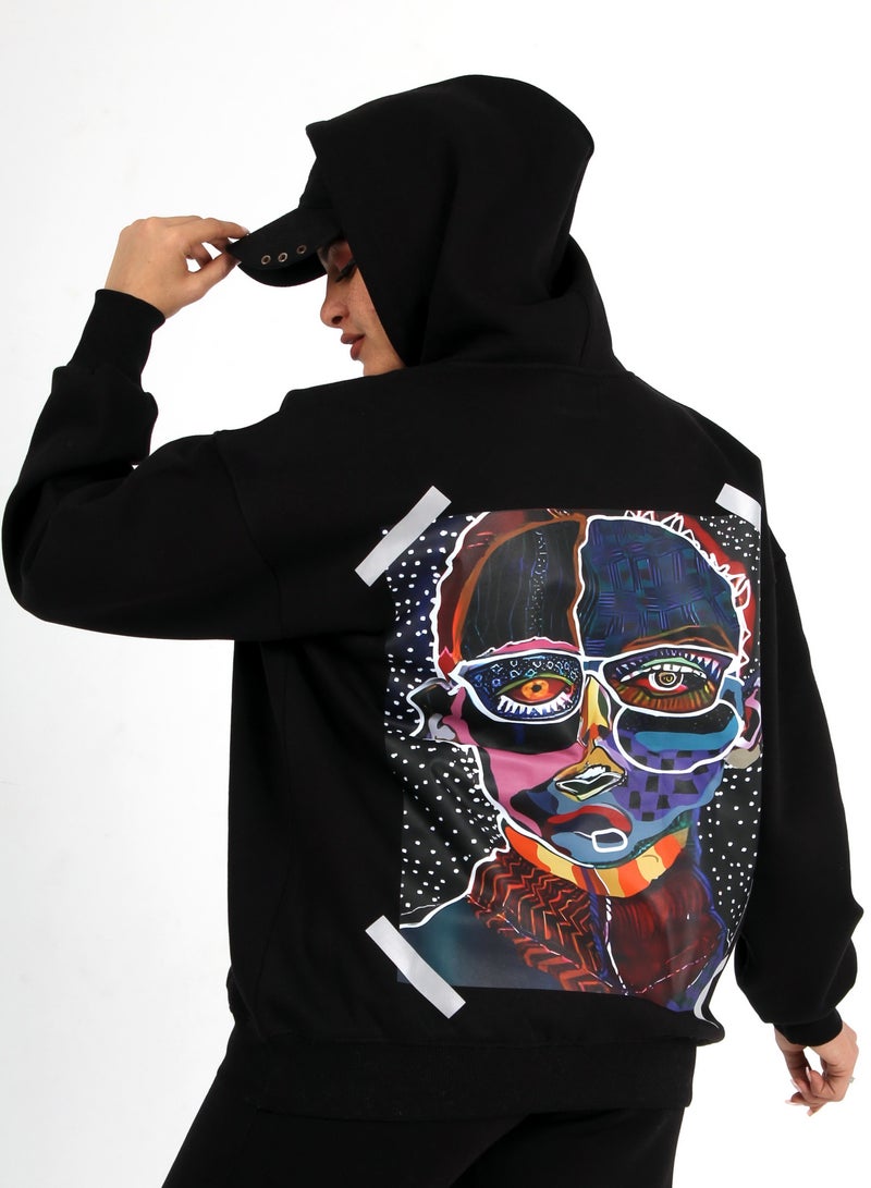 سويت شيرت للنساء والبنات هودي اوفر سايز أسود 2 جيب وطبعه مميزة جدا - خامه قطن 100% ( ميلتون ) - مناسب لكل الأوقات صباحاً أو مساءً وجميع الخروجات ( العمل .الكلية .الچيم .خروجة  مع الاصدقاء ) وتدفئه من بروده الشناء - تنسيقه مع أي بنطلون رياضي أو جينز - Image 2