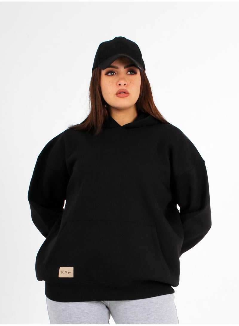 سويت شيرت للنساء والبنات هودي اوفر سايز أسود 2 جيب وطبعه مميزة جدا - خامه قطن 100% ( ميلتون ) - مناسب لكل الأوقات صباحاً أو مساءً وجميع الخروجات ( العمل .الكلية .الچيم .خروجة  مع الاصدقاء ) وتدفئه من بروده الشناء - تنسيقه مع أي بنطلون رياضي أو جينز - Image 3