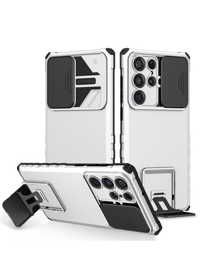 Lemon 2PCS TPU Tough PC Cover For Samsung Galaxy S24 Ultra Slide Camera Kickstand, Military Shockproof Protective Phone Case  (Black and White)  - Image 2