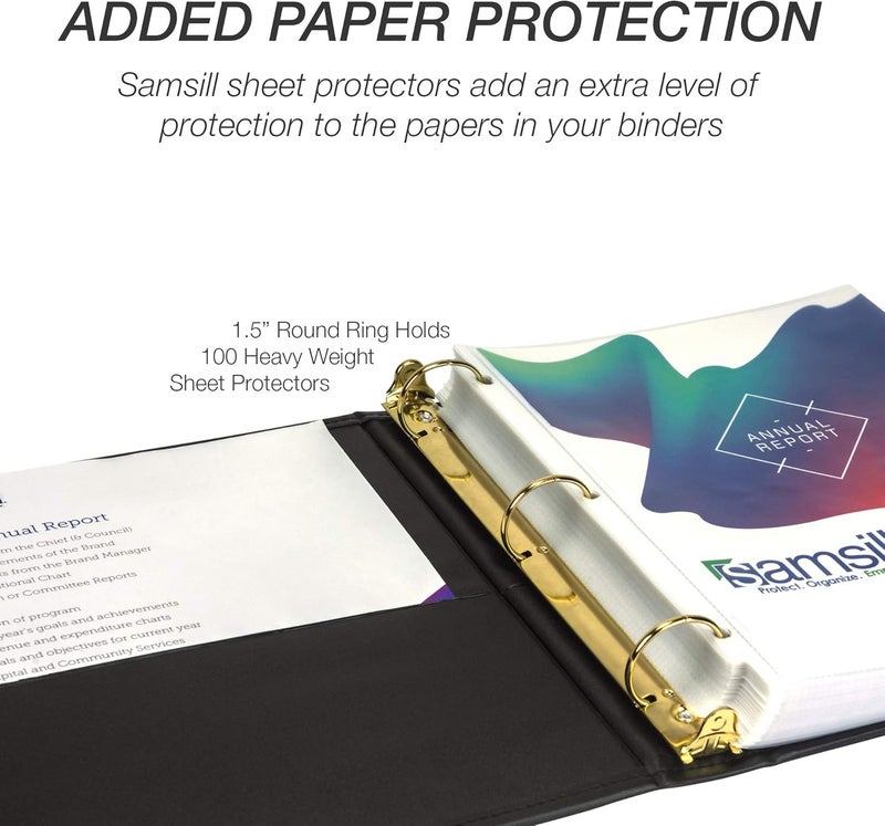 Samsill Classic Collection Executive Presentation 3 Ring Binder - Black Faux Leather, 1.5 Inch - Image 5