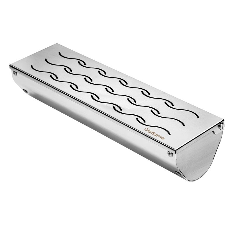 Skyflame Stainless Steel Smoker Box for Wood/Smoking Chips, Universal Barbecue Meat Smoking with Large Wavy Vent and Hinged Lid, Compact Size for Gas BBQ Grill Smoky Grilling, V-Shape - Image 1