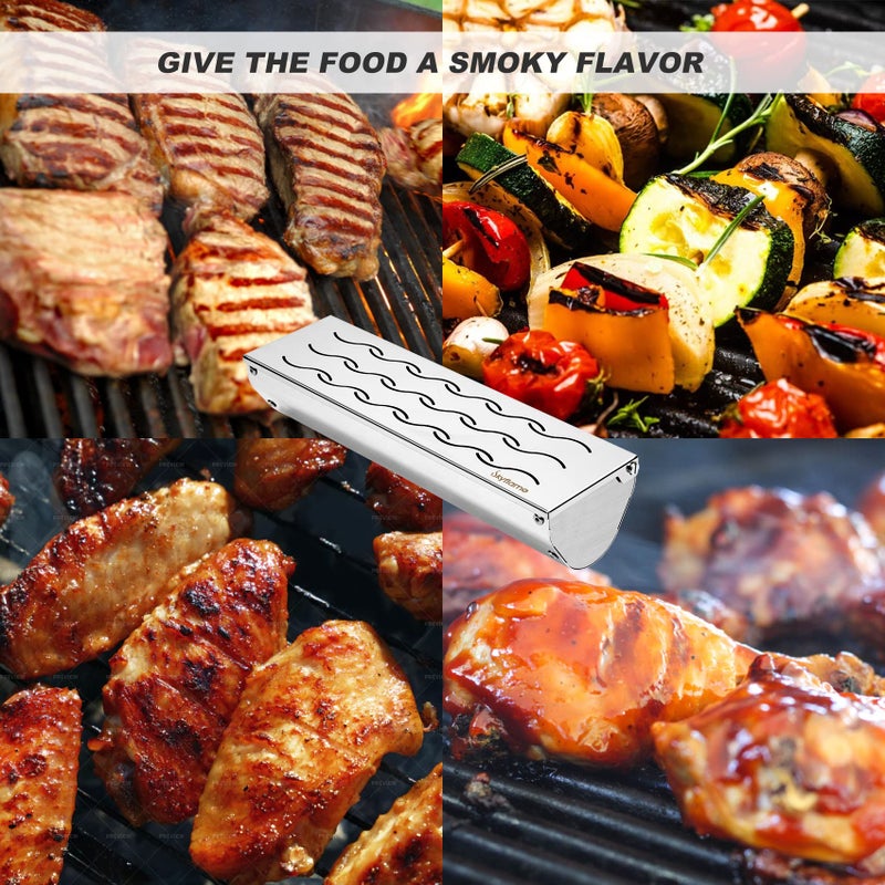 Skyflame Stainless Steel Smoker Box for Wood/Smoking Chips, Universal Barbecue Meat Smoking with Large Wavy Vent and Hinged Lid, Compact Size for Gas BBQ Grill Smoky Grilling, V-Shape - Image 5
