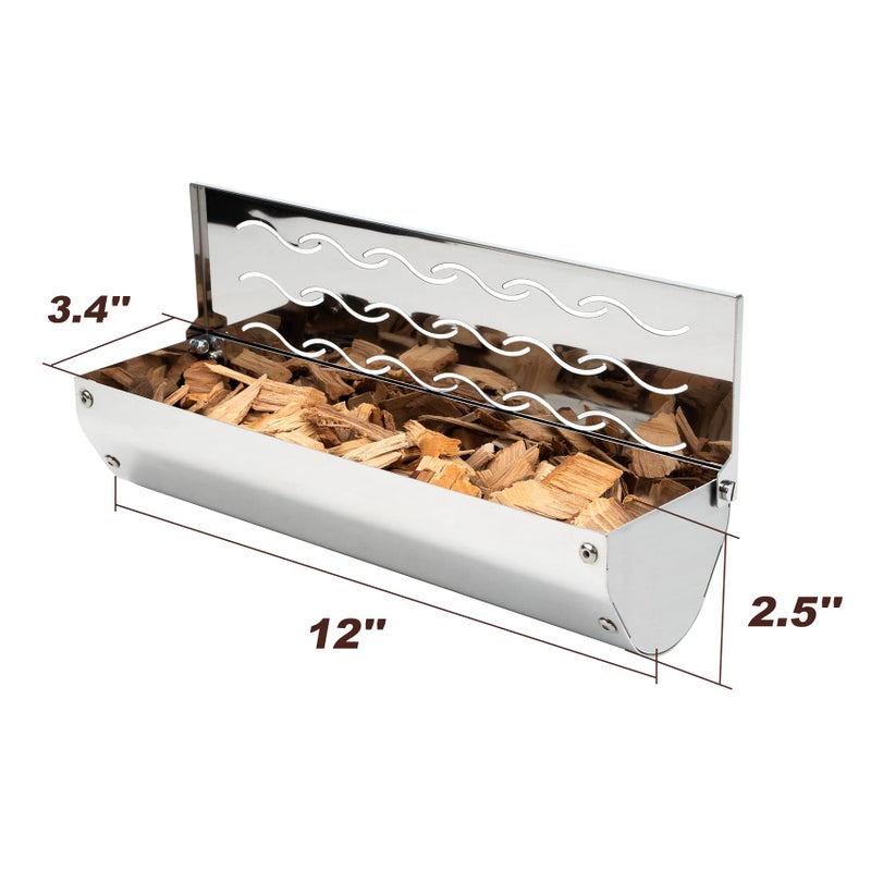 Skyflame Stainless Steel Smoker Box for Wood/Smoking Chips, Universal Barbecue Meat Smoking with Large Wavy Vent and Hinged Lid, Compact Size for Gas BBQ Grill Smoky Grilling, V-Shape - Image 2