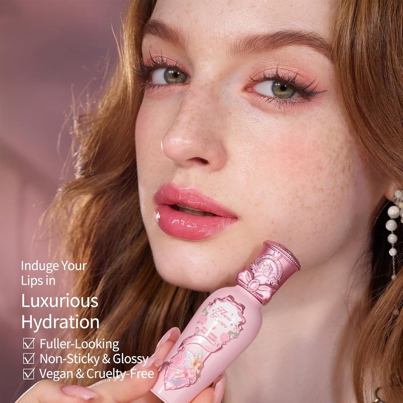Flower Knows Midsummer Fairytales Coating Lip Lacquer,Glowy Non-Fading Lip Gloss,Hydrating Tinted Lip Oil for Girls&Women,Vegan & Cruelty Free,0.17Fl Oz(G05 Freesia) - Image 5