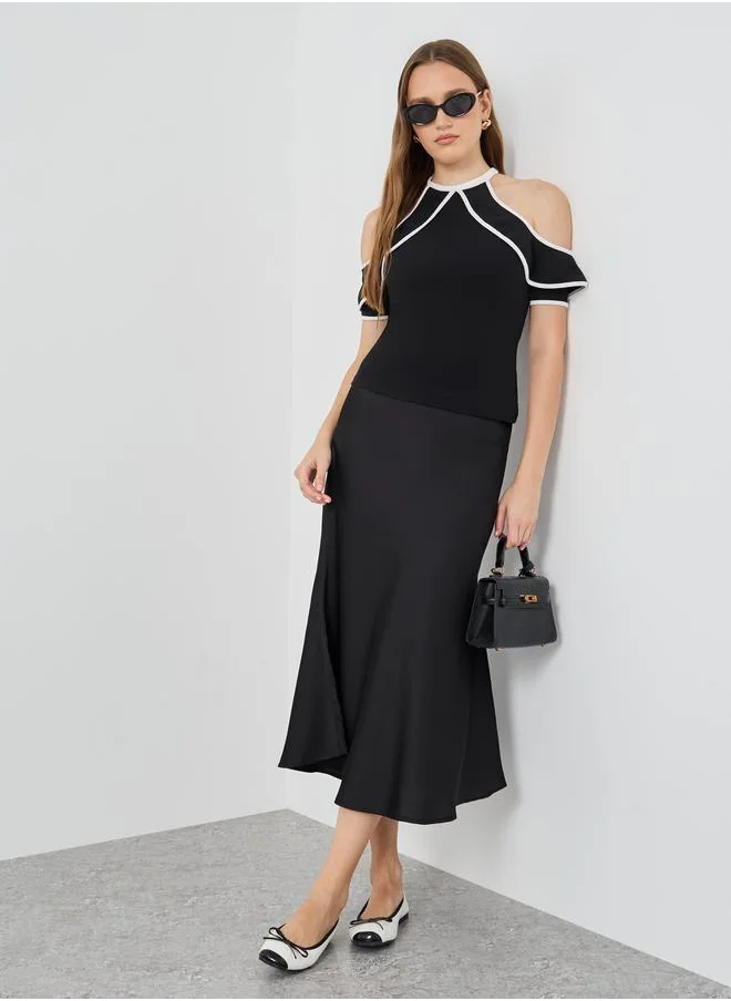 تايك تو Take Two Contrast Trim Cold Shoulder Top
