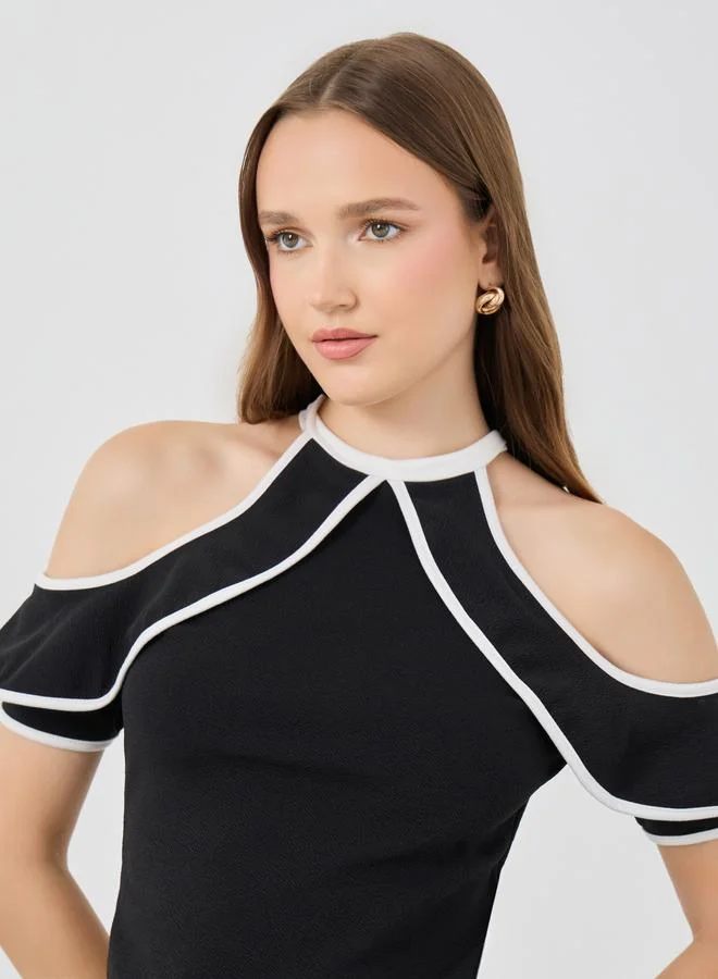 Take Two Take Two Contrast Trim Cold Shoulder Top