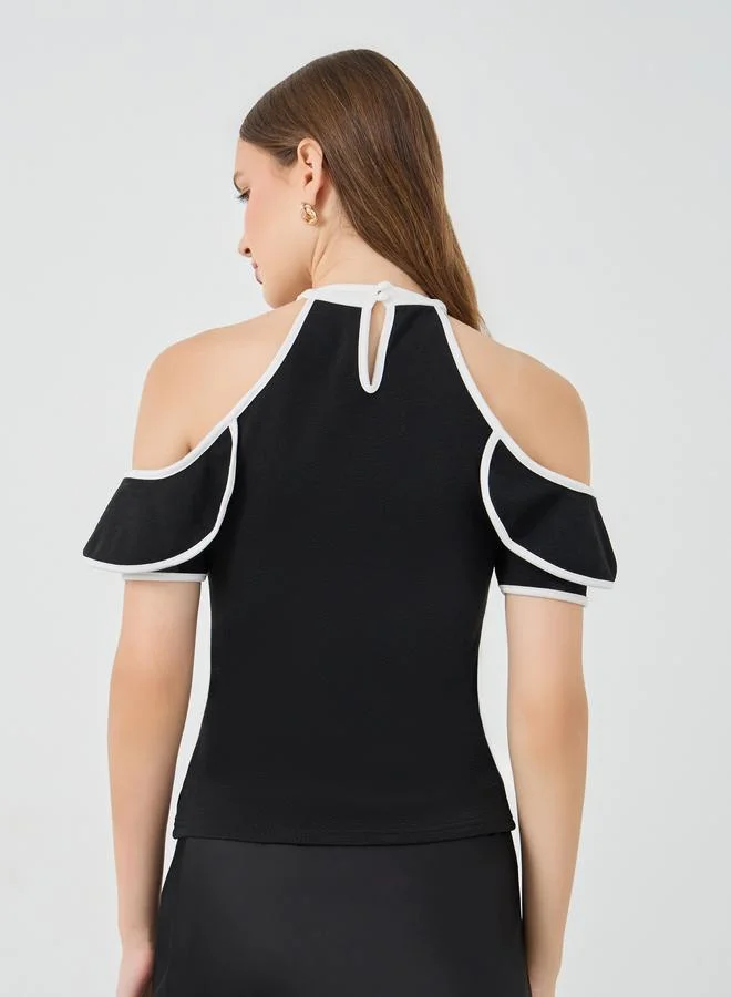 Take Two Take Two Contrast Trim Cold Shoulder Top