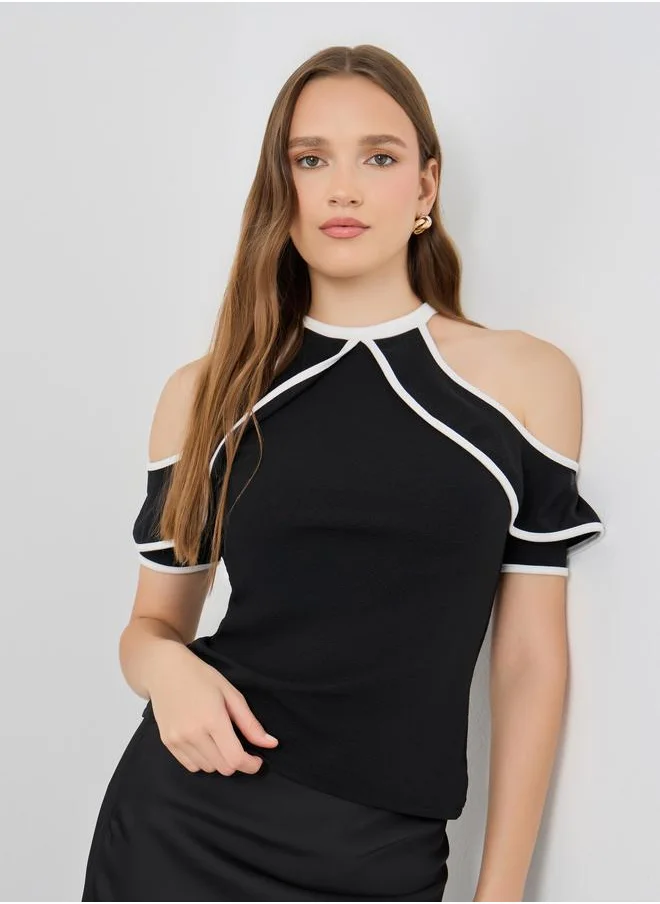 تايك تو Take Two Contrast Trim Cold Shoulder Top