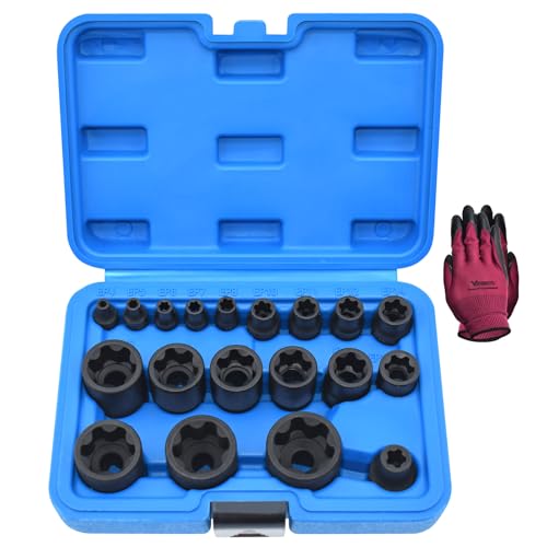 Yuesstloo Torx Plus Socket Set, External Torx Plus 6 Point EP Socket EP4 - EP32 19Pcs With 1/2'' 3/8'' 1/4'' Dr, Replacement for E-TORX Socket Set, Works with Most Cars and Tesla - Image 1