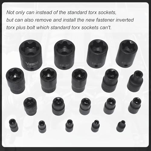 Yuesstloo Torx Plus Socket Set, External Torx Plus 6 Point EP Socket EP4 - EP32 19Pcs With 1/2'' 3/8'' 1/4'' Dr, Replacement for E-TORX Socket Set, Works with Most Cars and Tesla - Image 4