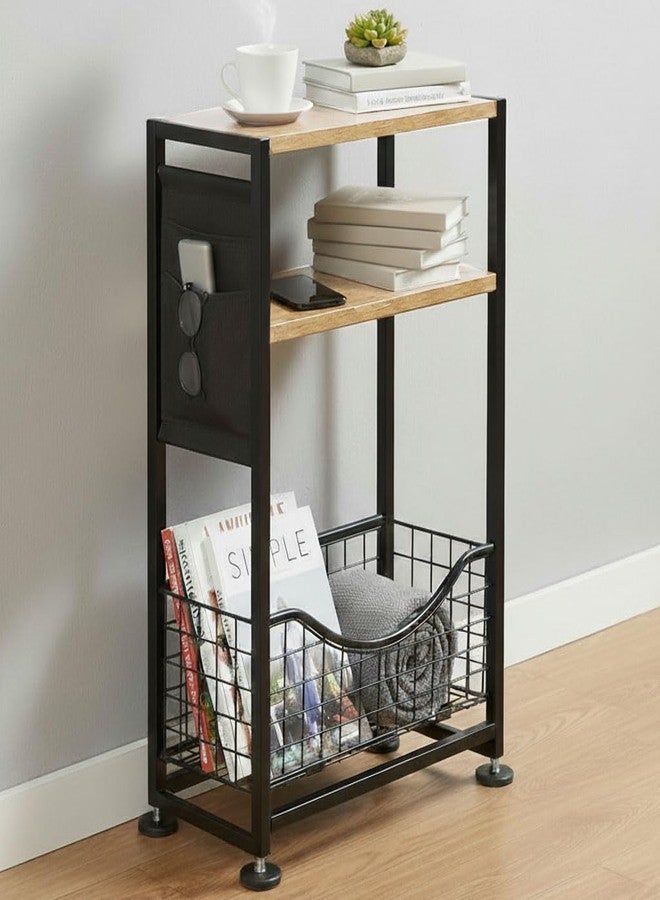 ZEXVIDA Skinny Side Table with Storage, 3 Tier Slim Side Tables for Small Spaces, Skinny End Table Narrow Bedside Table Narrow Side Table for Living Room, Bedroom - Image 1