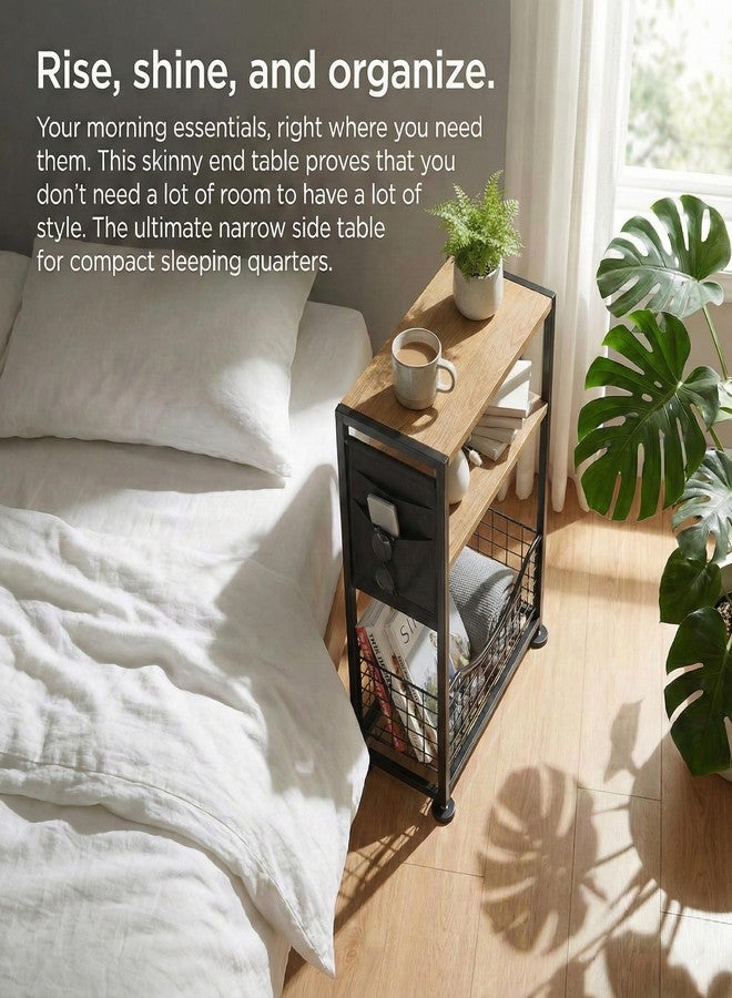ZEXVIDA Skinny Side Table with Storage, 3 Tier Slim Side Tables for Small Spaces, Skinny End Table Narrow Bedside Table Narrow Side Table for Living Room, Bedroom - Image 5