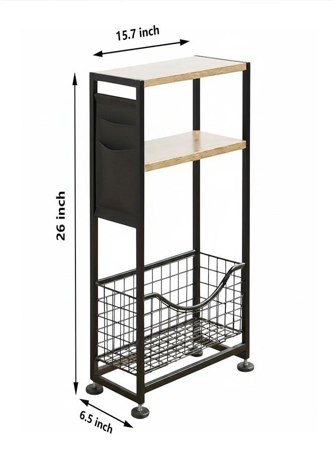 ZEXVIDA Skinny Side Table with Storage, 3 Tier Slim Side Tables for Small Spaces, Skinny End Table Narrow Bedside Table Narrow Side Table for Living Room, Bedroom - Image 3