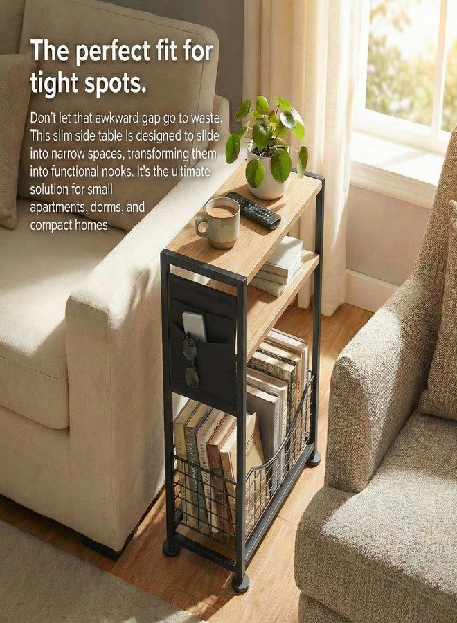 ZEXVIDA Skinny Side Table with Storage, 3 Tier Slim Side Tables for Small Spaces, Skinny End Table Narrow Bedside Table Narrow Side Table for Living Room, Bedroom - Image 4