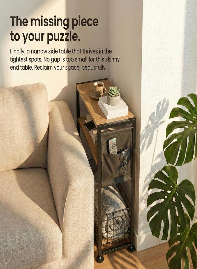ZEXVIDA Skinny Side Table with Storage, 3 Tier Slim Side Tables for Small Spaces, Skinny End Table Narrow Bedside Table Narrow Side Table for Living Room, Bedroom - Image 2