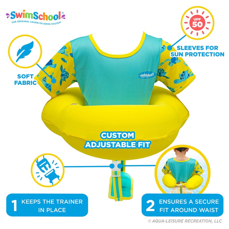 SwimSchool Ultra Swim Trainer – Heavy Duty Toddler Swim Vest Floatie – Comfortable Sweater-Fit Design with Adjustable Safety Seat – Seafoam Blue Lemon - Image 2