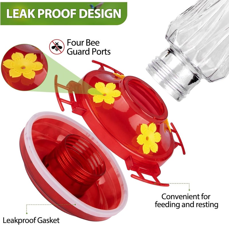 BOLITE Hummingbird Feeders for Outdoors Hanging, BOLITE Glass Hummingbird Feeder, 4 Bee Guard Feeding Ports, Built-in Ant Moat, Leak Proof, 15 Ounces, Stars Decor, Red, 2 Pack, Gifts for Women Men - Image 4
