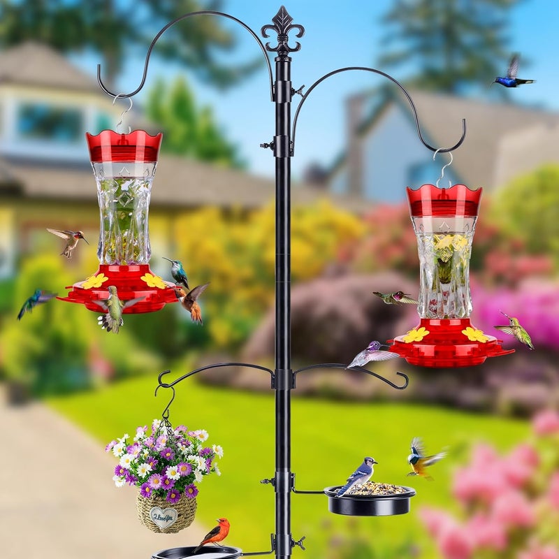BOLITE Hummingbird Feeders for Outdoors Hanging, BOLITE Glass Hummingbird Feeder, 4 Bee Guard Feeding Ports, Built-in Ant Moat, Leak Proof, 15 Ounces, Stars Decor, Red, 2 Pack, Gifts for Women Men - Image 2