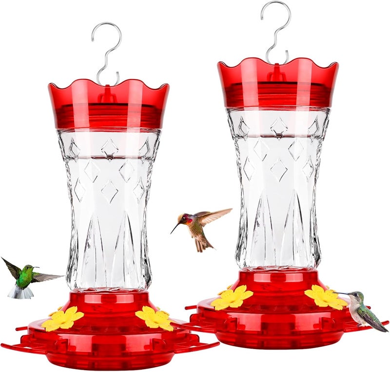 BOLITE Hummingbird Feeders for Outdoors Hanging, BOLITE Glass Hummingbird Feeder, 4 Bee Guard Feeding Ports, Built-in Ant Moat, Leak Proof, 15 Ounces, Stars Decor, Red, 2 Pack, Gifts for Women Men - Image 1