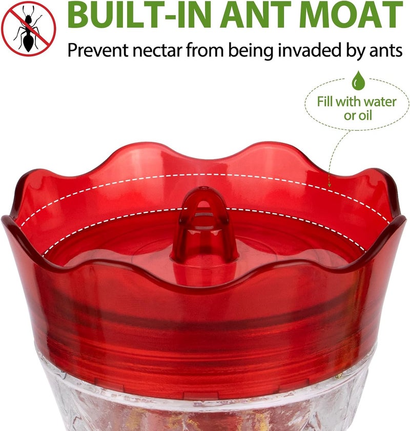 BOLITE Hummingbird Feeders for Outdoors Hanging, BOLITE Glass Hummingbird Feeder, 4 Bee Guard Feeding Ports, Built-in Ant Moat, Leak Proof, 15 Ounces, Stars Decor, Red, 2 Pack, Gifts for Women Men - Image 5