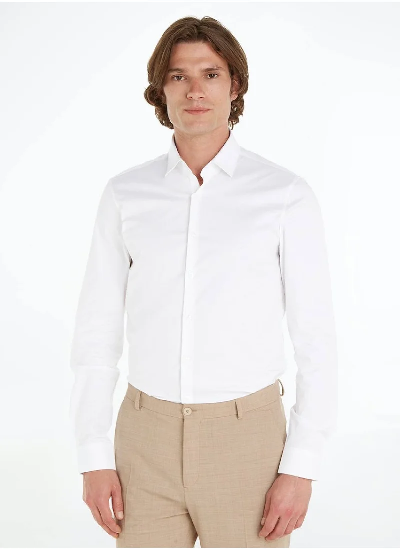 CALVIN KLEIN Men's Long Sleeves Shirt - Cotton, White