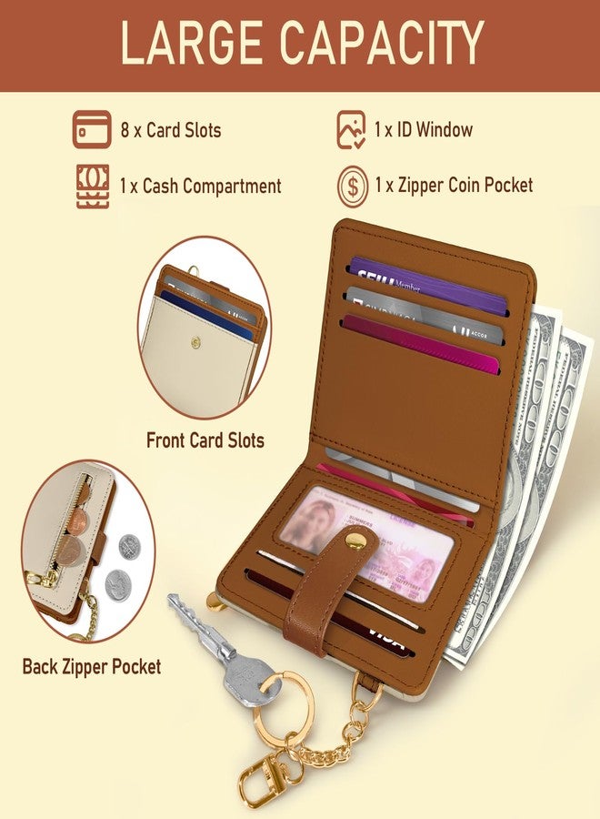 Jogjam Rfid Women Wallet, Small Slim Thin Credit Card Wallet, PU Leather Bifold Cash Zipper Coin Pocket ID Window, for Female Ladies Teen Girls Girly Gifts, A Beige and Brown, Modern - Image 4