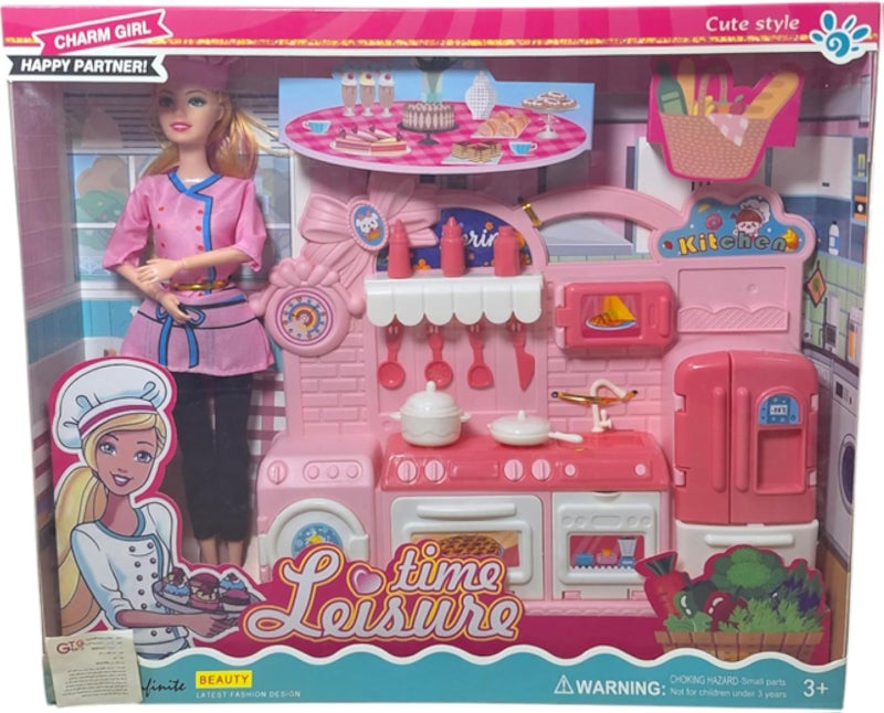 Barbie +GTG TOYS Kitchen Doll Play Set for Girls, Ages 3