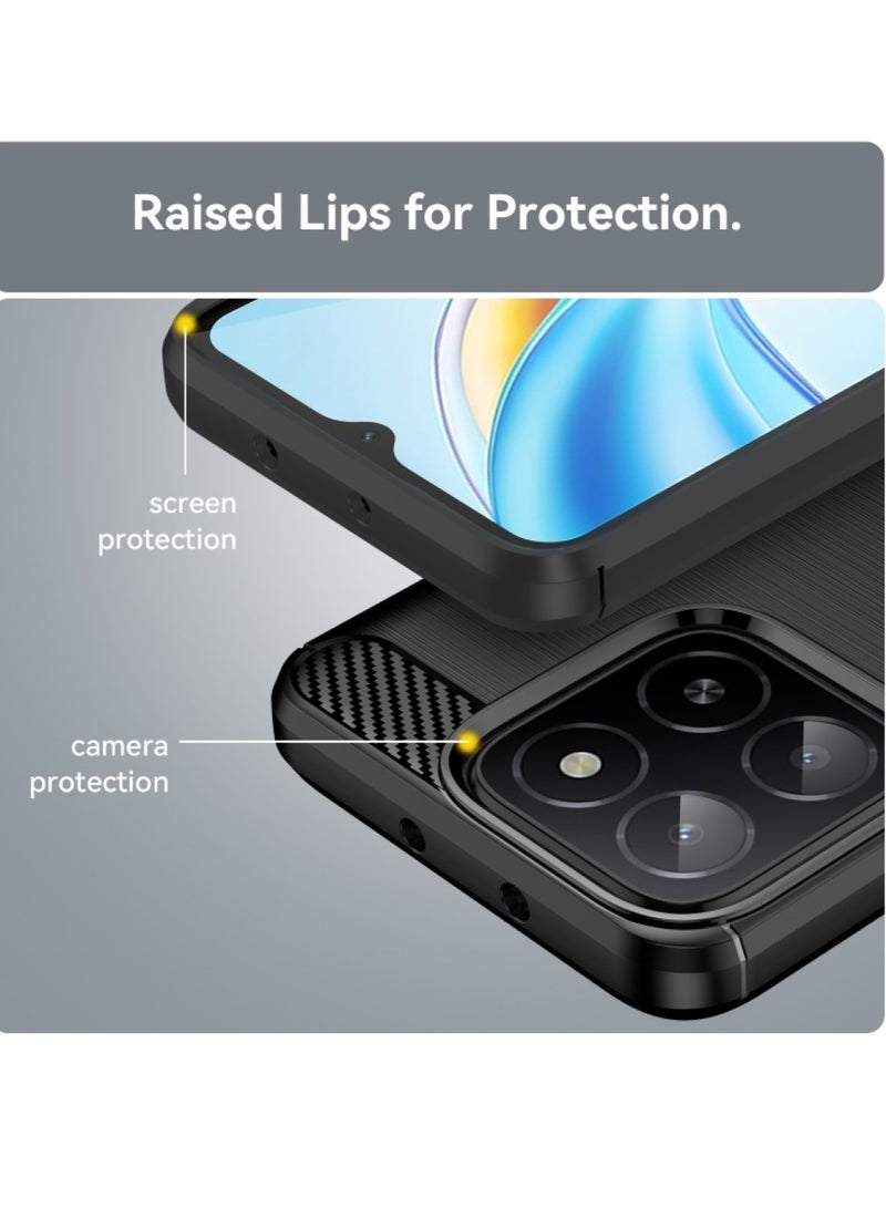 Honor X6B  Case Cover – Rugged Shield Design, Brushed Carbon Fiber Texture, Shockproof TPU, Anti-Slip, Slim and Lightweight Protection in Black  - Image 2
