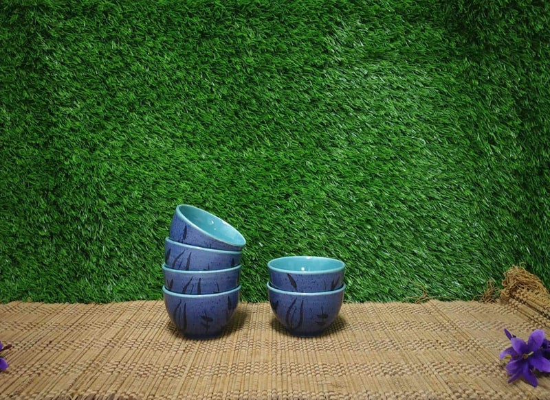 Caffeine Ceramic Handmade Blue Bamboo Dessert Bowl (Set of 6) - Image 2