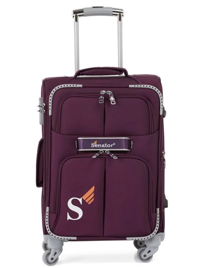 SENATOR Soft Shell Trolley Luggage Set of 4 Pcs For Unisex Ultra Lightweight Expandable Suitcase With 4 Wheels LL003 Purple