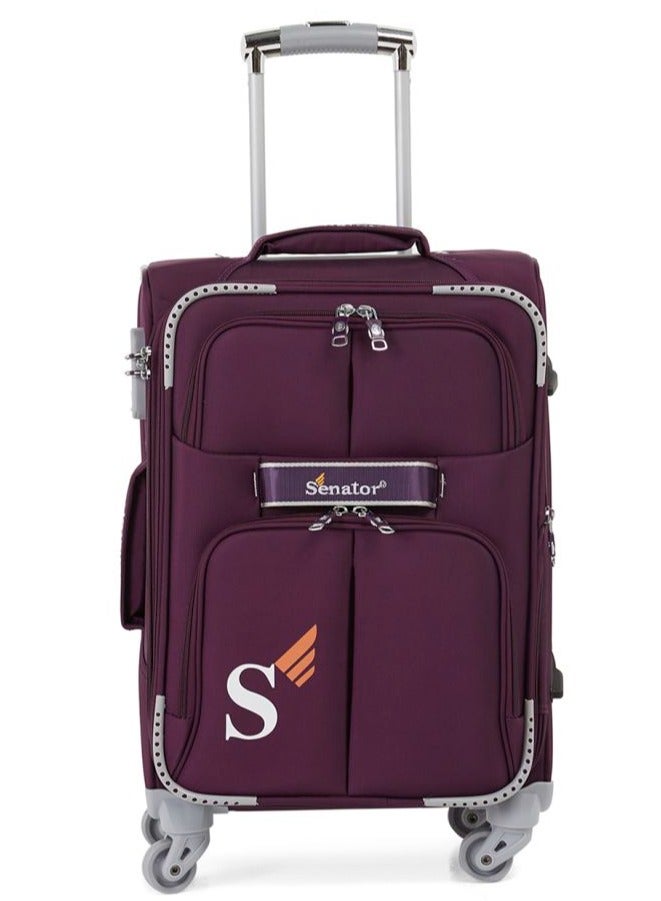 SENATOR Soft Shell Trolley Luggage Set of 4 Pcs For Unisex Ultra Lightweight Expandable Suitcase With 4 Wheels LL003 Purple - Image 2