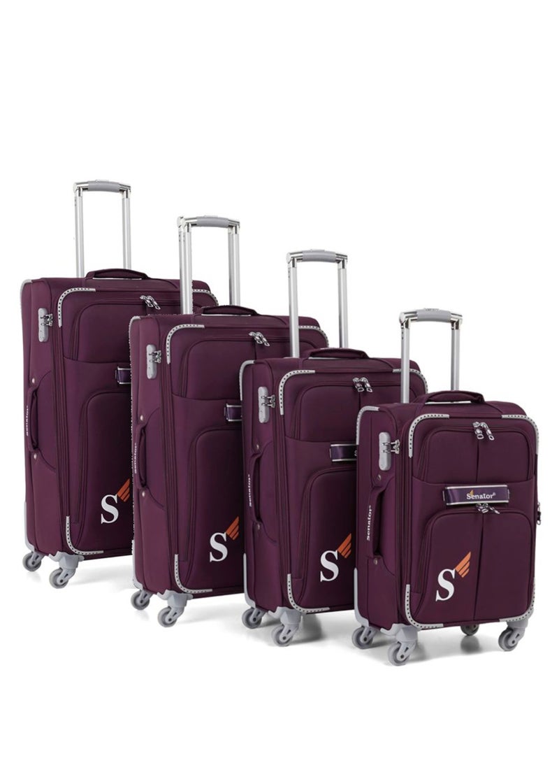 SENATOR Soft Shell Trolley Luggage Set of 4 Pcs For Unisex Ultra Lightweight Expandable Suitcase With 4 Wheels LL003 Purple - Image 1