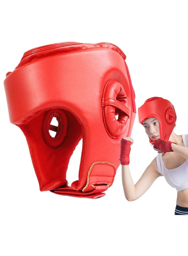 DUNISO Boxing Helmet Wrestling Training Helmet Professional Protective Training Supplies Adjustable Martial Arts Boxing Equipment Taekwondo Thickened Fighting Head Guard Red - Image 1