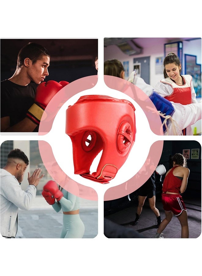 DUNISO Boxing Helmet Wrestling Training Helmet Professional Protective Training Supplies Adjustable Martial Arts Boxing Equipment Taekwondo Thickened Fighting Head Guard Red - Image 4