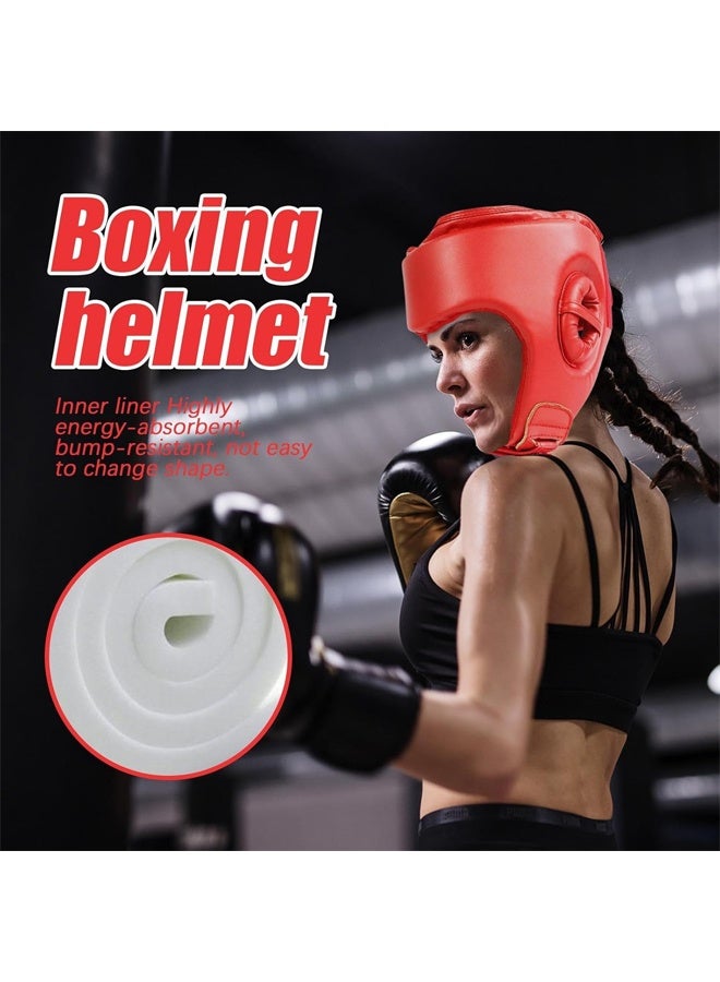 DUNISO Boxing Helmet Wrestling Training Helmet Professional Protective Training Supplies Adjustable Martial Arts Boxing Equipment Taekwondo Thickened Fighting Head Guard Red - Image 2