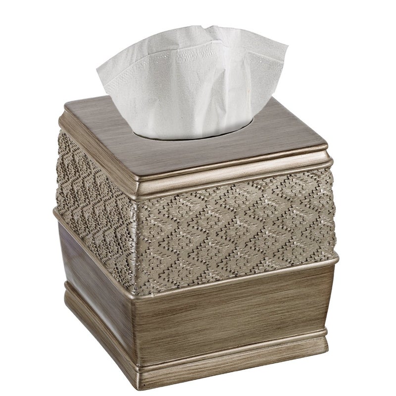 Creative Scents Dublin Silver Tissue Box Cover Square - Decorative Square Tissue Holder for Bathroom - Modern Tissue Holder for Cute Elegant Bathroom Or Home Decor - Image 1