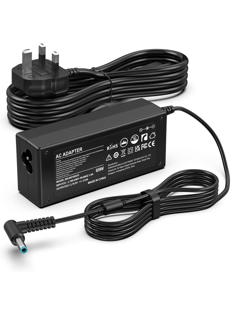 Zexen 65W 19.5V 3.33A Charger Compatible with HP Laptops 4.5×3.0 mm Plug for Pavilion x360 11/13/15, EliteBook 840/850 G3 G4 G8, ProBook 430/440/450 G3-G8, 250 G6 and 255 G7 Blue Tip Connector - Image 1