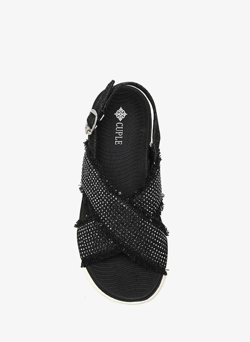 Cuple Casual Slingback Comfort Sandal with Crystal Straps